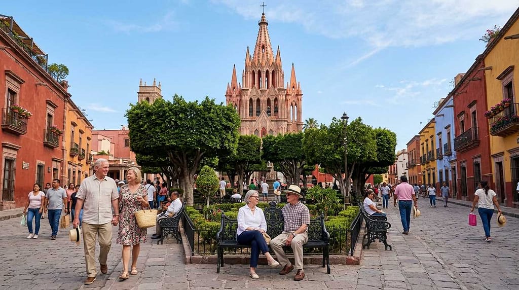 Retiring in San Miguel de Allende 2026 - A view of the historic city center and Parroquia church.