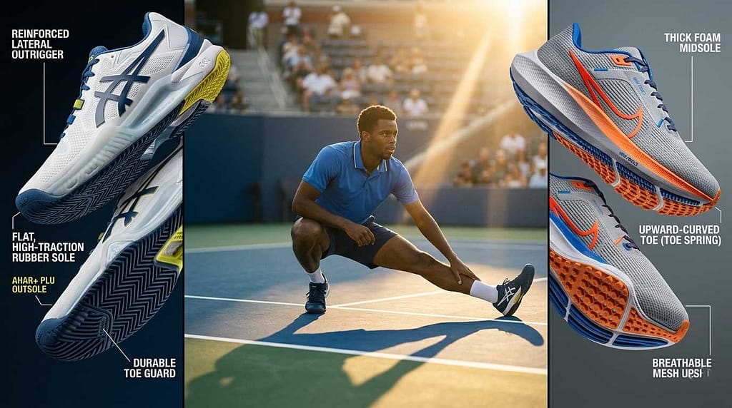 Senior player performing warm-up stretches before a pickleball session.