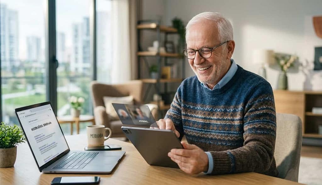 Senior professional using modern AI tools on a tablet in 2026